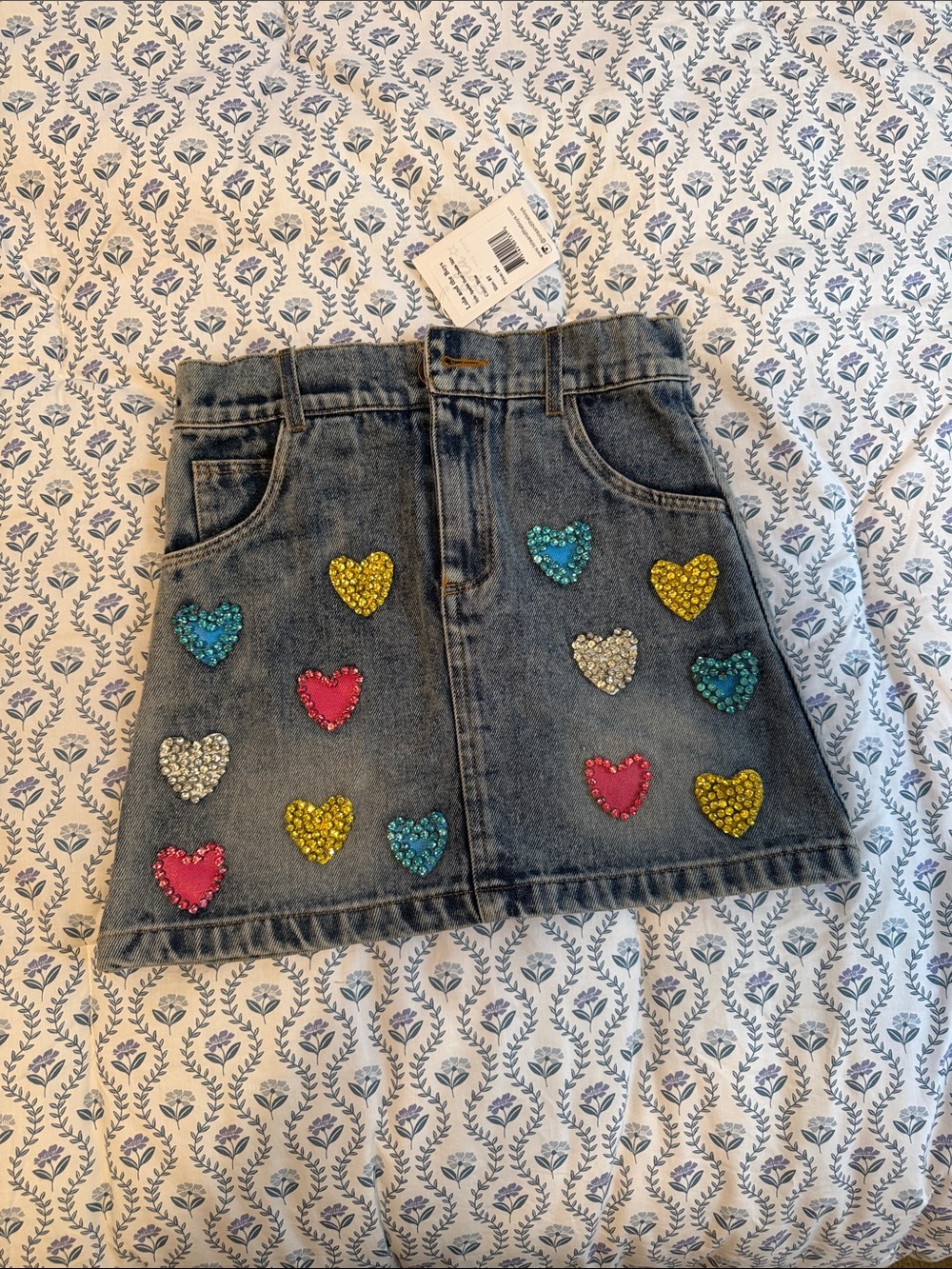 Lola and the Boys Sparkle Heart Denim Skirt